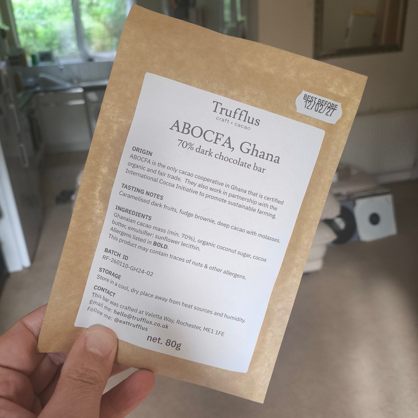 Ghana 70% dark chocolate bar (organic & fair trade)