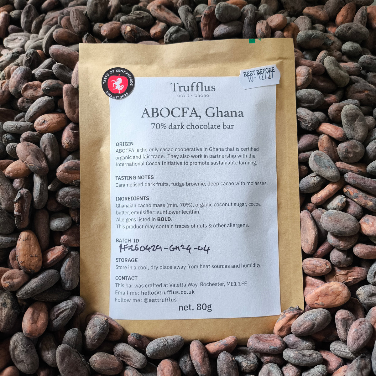Ghana 70% dark chocolate bar (organic & fair trade)